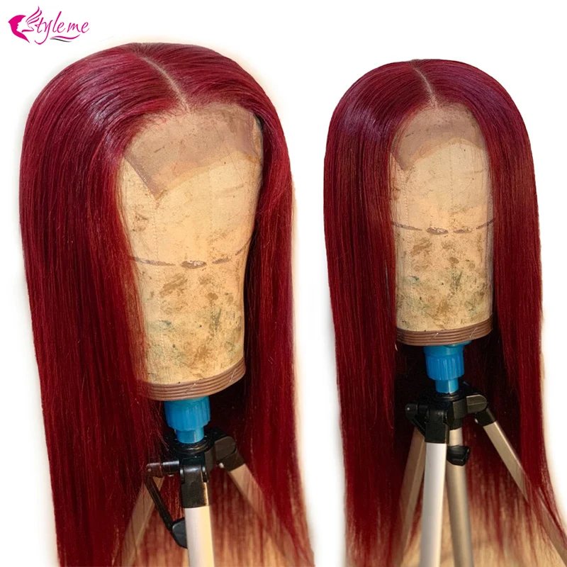 

4X4 Lace Closure Wig Peruvian Burgundy Red Lace Wigs Human Hair Straight Ombre Human Hair Wigs For Black Women 99J Wigs Non Remy