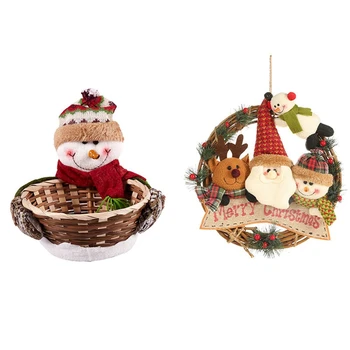 

1 Pcs Christmas Decoration Santa Candy Storage Basket & 1 Pcs Christmas Decorations Elk Rattan Circle Pendant