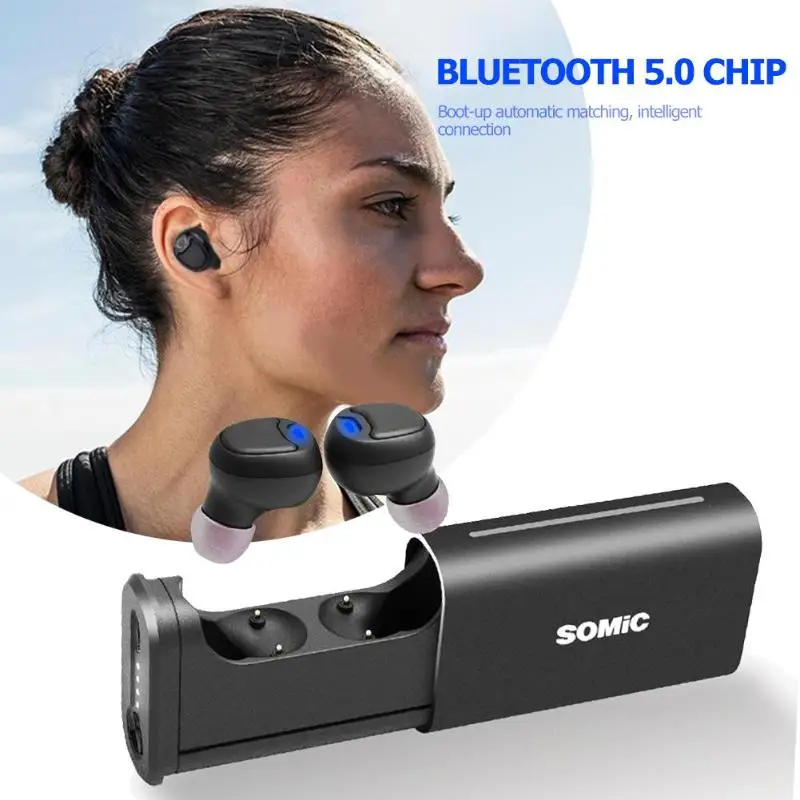 SOMIC W20 беспроводной Bluetooth 5,0 IPX5 Водонепроницаемый наушник с зарядным устройством