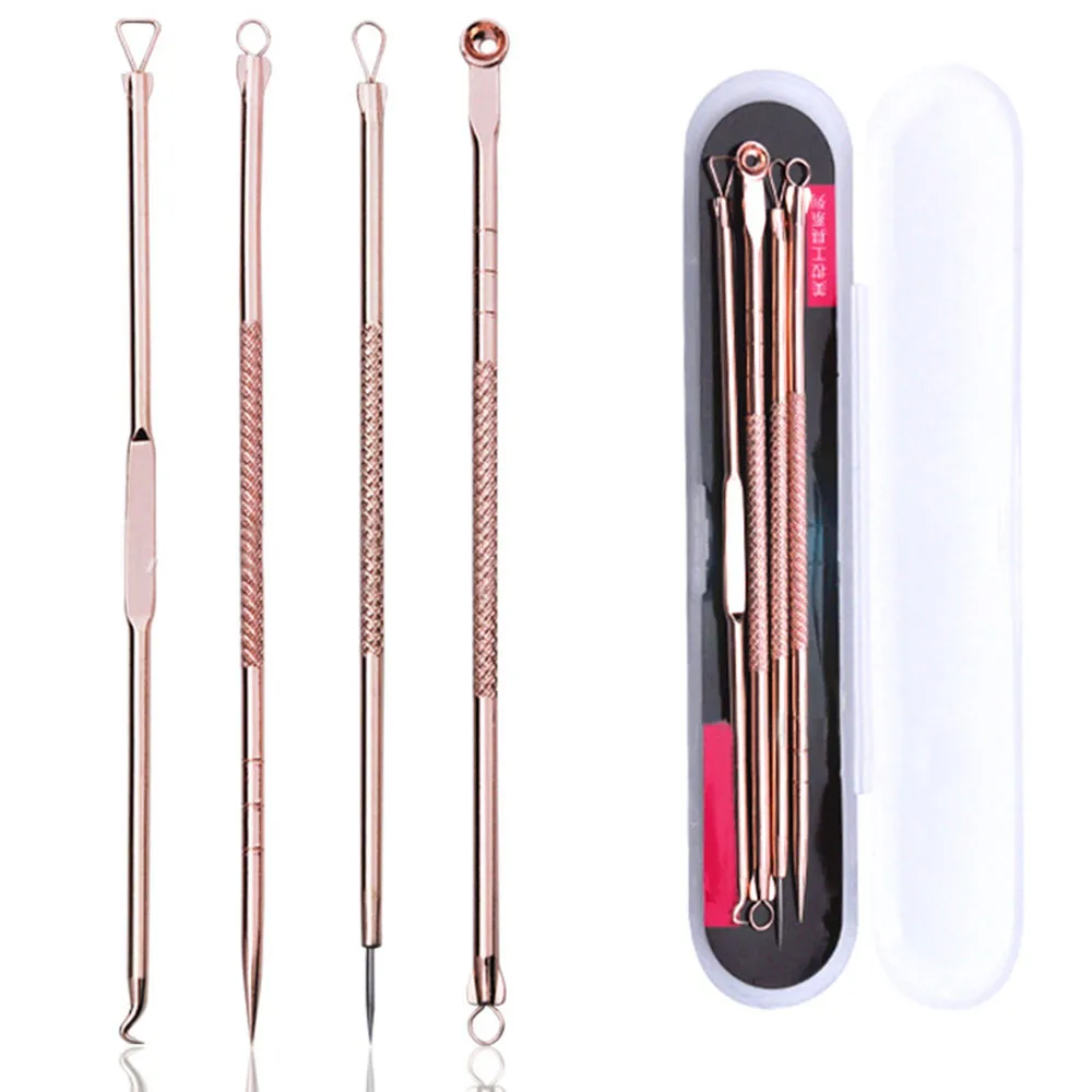 4Pcs/Set Pimple Blemish Blackhead Extractor Rose Gold Black Dots Cleaner Acne Blemish Remover Needles Set Pore Cleanser Tool 108