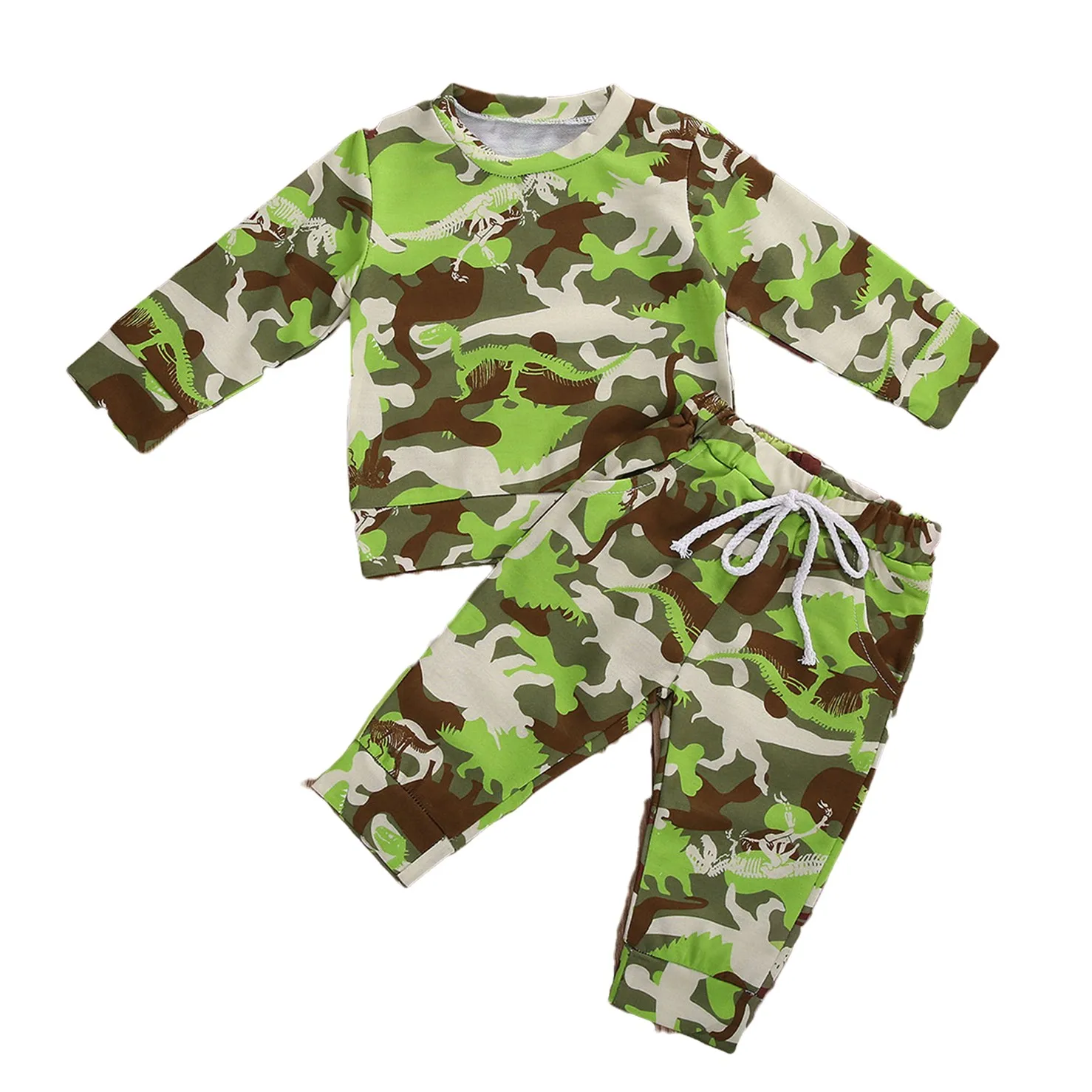

Pudcoco 2020 Autumn Infant Baby Boys Fashion 2Pcs Set Dinosaur Camouflage Long Sleeve Top+Side Pockets Drawstring Trousers