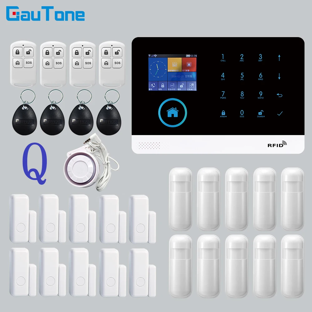 GT APP Remote Control Alarm Panel Switchable 9 Languages Wireless Home Security WIFI GSM GPRS Alarm System  RFID Card Arm Disarm sound alarm device Alarms & Sensors