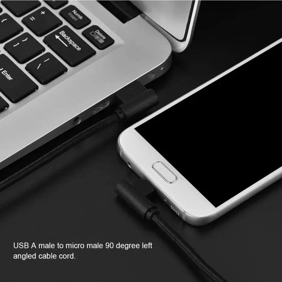 90 градусов под прямым углом Micro USB порт кабели нейлоновый Плетеный usb кабель для зарядки и синхронизации для телефонов Android планшет устройство для ПК