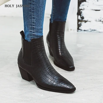 

New Cowgirl Fashion Snake Printed Zip Block Heels Ladies Shoes Boats Mujer Chunky Western Ankle Boots Cool Cowboy Boot for Women