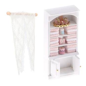 

2 Pcs Dollhouse Miniature Furniture Accessories: 1 Pcs Mini Window Curtain & 1 Pcs Bookcase