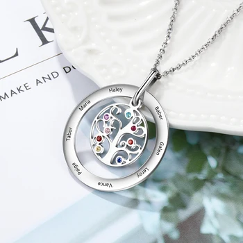 

Personalized Family Necklace with 8 Birthstones Custom Tree of Life Necklace Engraved Name Stainless Steel Jewelry Gift for Mom