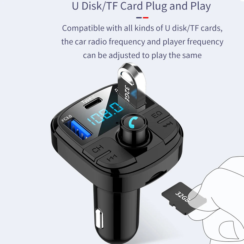Bluetooth 5,0, Fm передатчик, автомобильный комплект, QC3.0, двойное USB Автомобильное зарядное устройство, светодиодный, решетчатый экран, режим эквалайзера, MP3 модулятор, Новинка