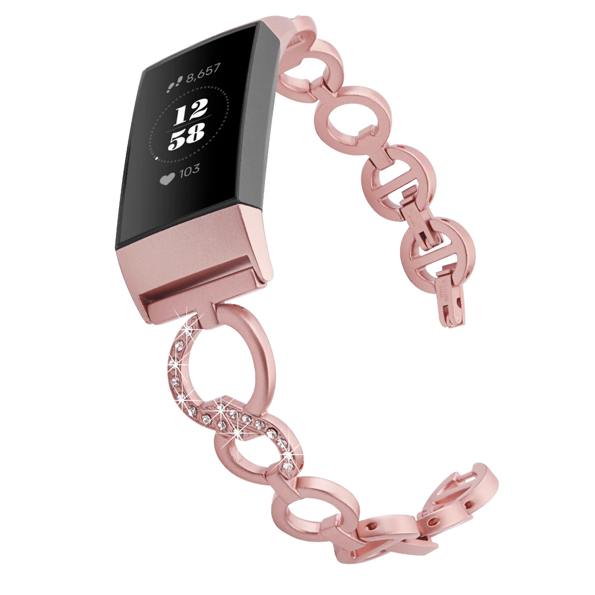 Ремешок для часов Fitbit Charge 3 из нержавеющей стали с металлическим бриллиантом, ремешок для часов Fitbit Charge 3, браслет на запястье - Цвет: Pink