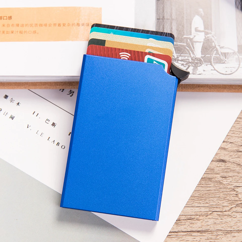 Oswego держатель кредитной карты блокирующий RFID алюминиевый мужской футляр для удостоверения личности тонкий анти защита бизнес путешествия Автоматический чехол для банковских карт