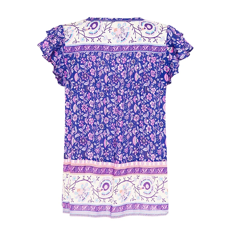 Everkaki блузки с цветочным принтом Топ женские рубашки Boho осенние оборки бант завязывается v-образный вырез пуговицы женские кофты Блуза женская Новинка
