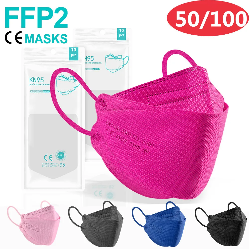 Mascarilla kn95 ffp2reutilizable para adultos, máscara facial fpp2 higiénica, de Color, ce Fish, 10-100 Uds.