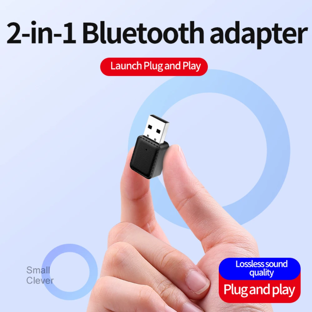 

Hot Bluetooth 5.0 Adapter USB Transmitter Receiver One-click Switching 2 in 1 3.5mm Stereo Audio Adapter Wireless Digital Device