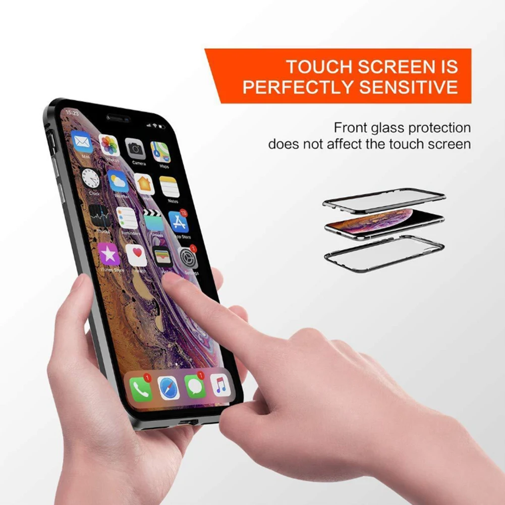 Магнитный металлический чехол из стекла для iPhone XS MAX XR X 7 8 Plus 11 двухсторонний Магнитный защитный чехол из закаленного стекла для samsung