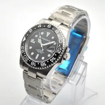 

MANBUSHIJIE Brand 40mm mens watch black bezel green GMTautomatic mechanical waterproof swim luminous top quality wristwatch mens