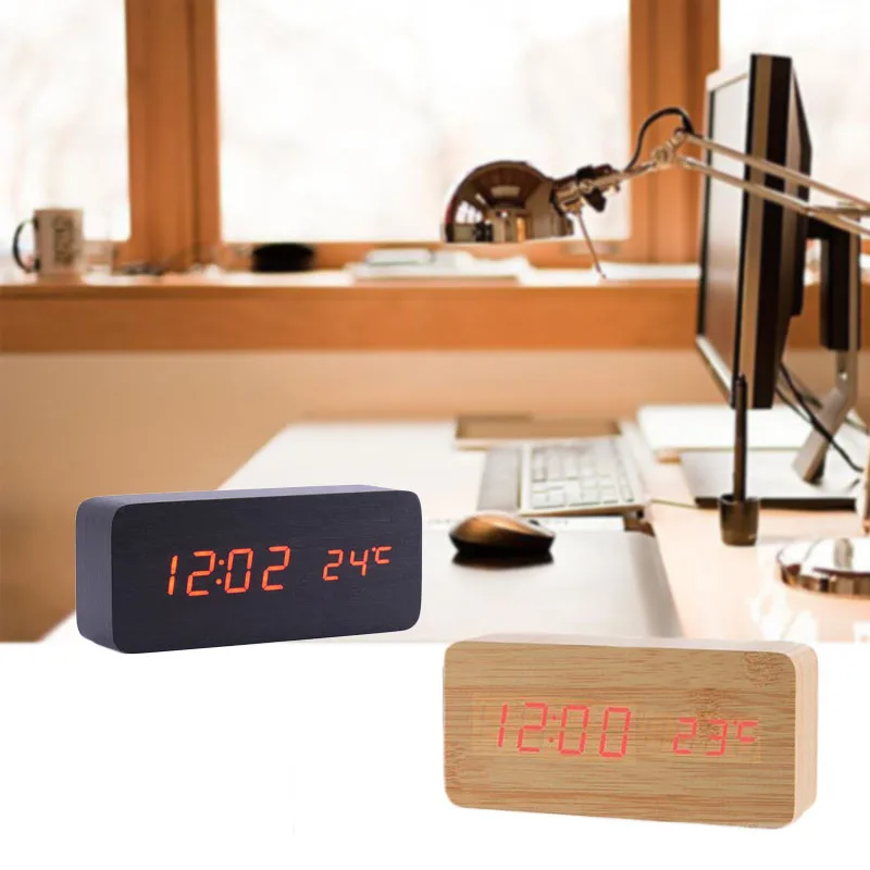 1 комплект креативных современных деревянных USB/AAA цифровой светодиодный Будильник Светодиодный Деревянный Будильник Светящиеся Электронные часы домашний будильник
