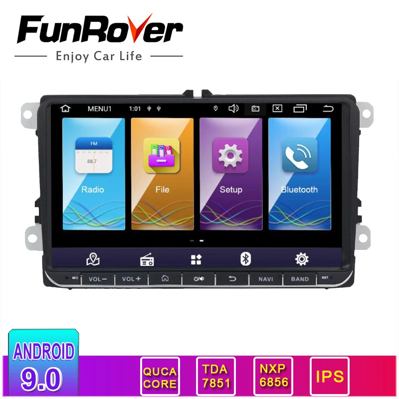 Funrover ips 2 din Android 9,0 Автомобильный dvd стерео gps для Volkswagen Polo Tiguan passat b5 b6 fabia mirrorlink wifi BT авто радио