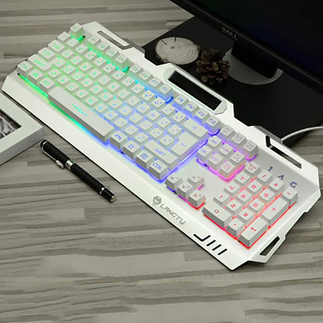 Игровая клавиатура с подсветкой 104 клавиш, проводная USB клавиатура RGB для планшета, Настольная Механическая сенсорная игровая мышь, Просвечивающая - Цвет: W-Rainbow Light