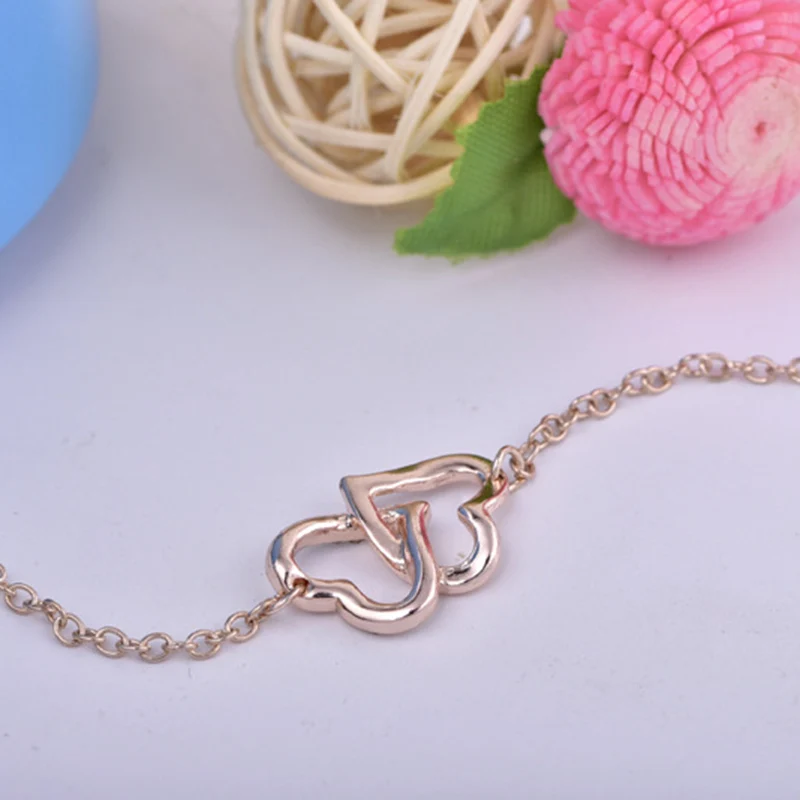 Pulseras Mujer Новая мода дамы элегантный браслет простой в форме двух сердец браслеты для женщин