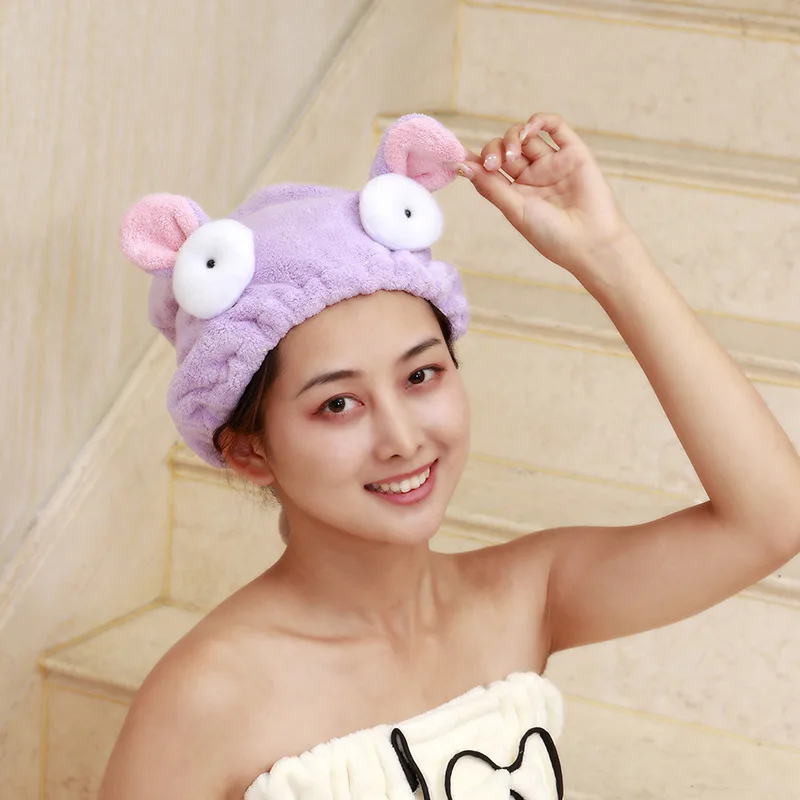 Cute Cartoon with Big Eye Rabbit Eared Bibulous Household Thick Polyester And Nylon Coral Velvet Quick-Dry Headcloth