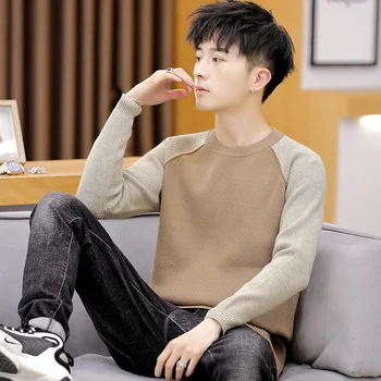 

Yellow Black Khaki Mens Sweaters O-Neck Pullovers Patchwork Casual New Fashion Long Sleeve Winter Men Sweater