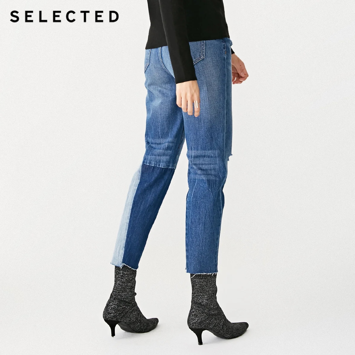 Отборные женские укороченные джинсы из хлопка C | 418432516