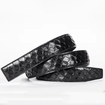 

Authentic Exotic Real Python Leather Businessmen Waist Strap Fancy Man Belts without Buckle Genuine Snakeskin Male Black Belts