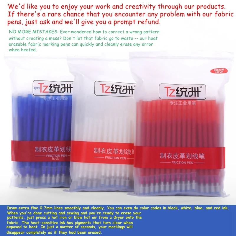 100Pcs/set Hohe Temperatur Verschwinden Stoff PU Leder Marker Stift GROßE Minen für Quilten Nähen und Schneiderei Wärme löschen – Detail 2