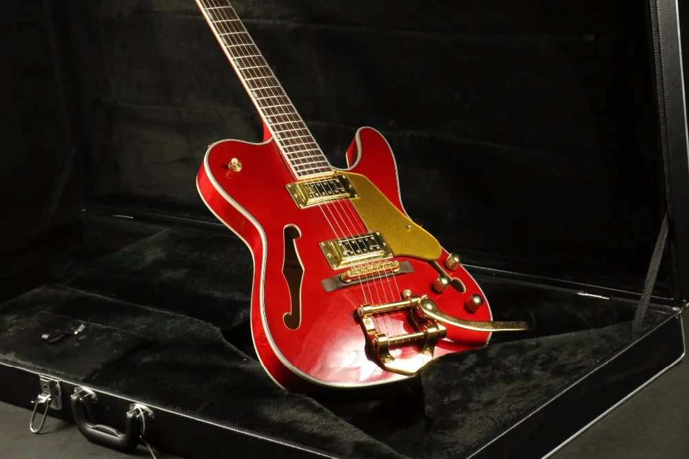 Vintage TL Electric Guitar F Hole Semi Hollow Body BB Bridge Humbuckers Pickups Gold Hardware Archtop and Back