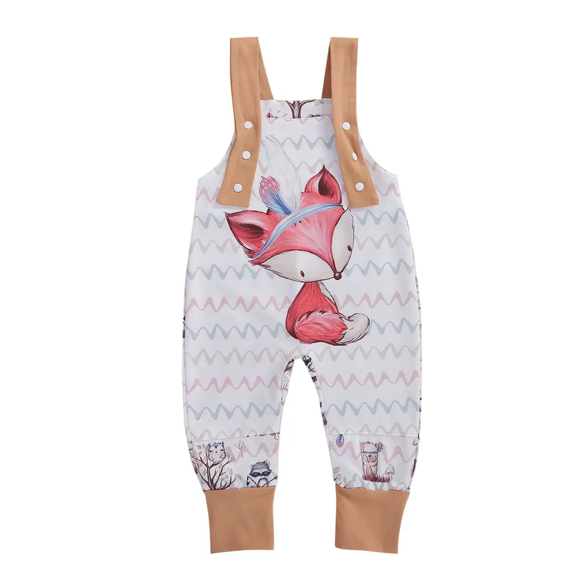 

0-4T Baby Infant Animal Romper Soft Cotton Clothes Belt Sleeveless Cartoon Wave Print Backless Jumpsuit Playsuit