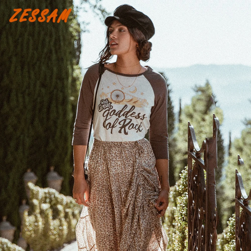 Женская Винтажная футболка с принтом звезд и Луны zescam Boho хлопковая Футболка