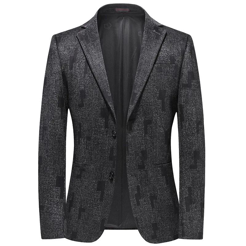 

Formal Men Blazer Business Casual Suit Jacket Knitted Elastic Daily Life Fashion Stage Costume Party Prom Banquet Slim No Iron