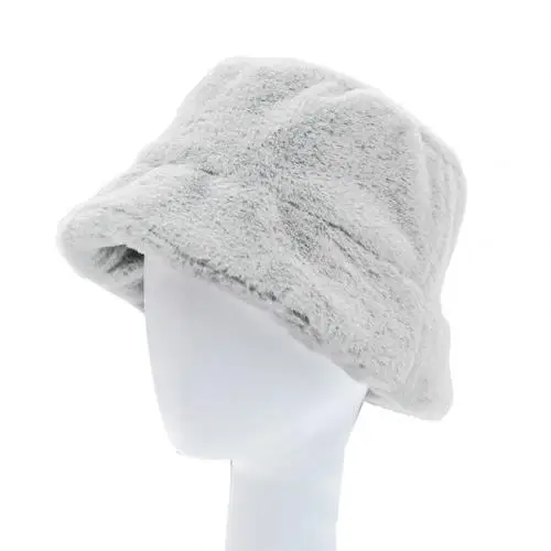 Light Gray Шикарная женская зимняя однотонная теплая шапка из искусственного меха с широкими полями - Цвет: Light Gray