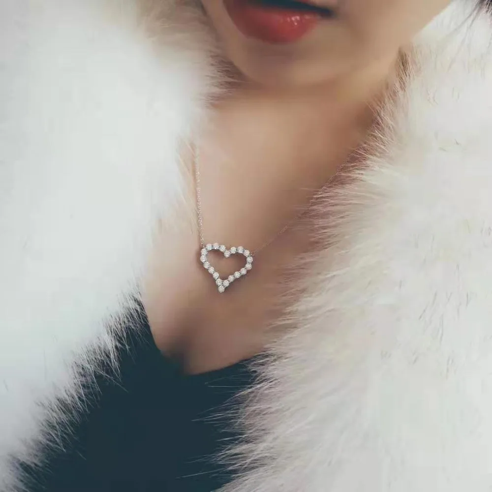 925 пробы серебряные ювелирные изделия блестящие CZ циркония Любовь Сердце Форма кулон ожерелье для женщин подарок ожерелье bijoux