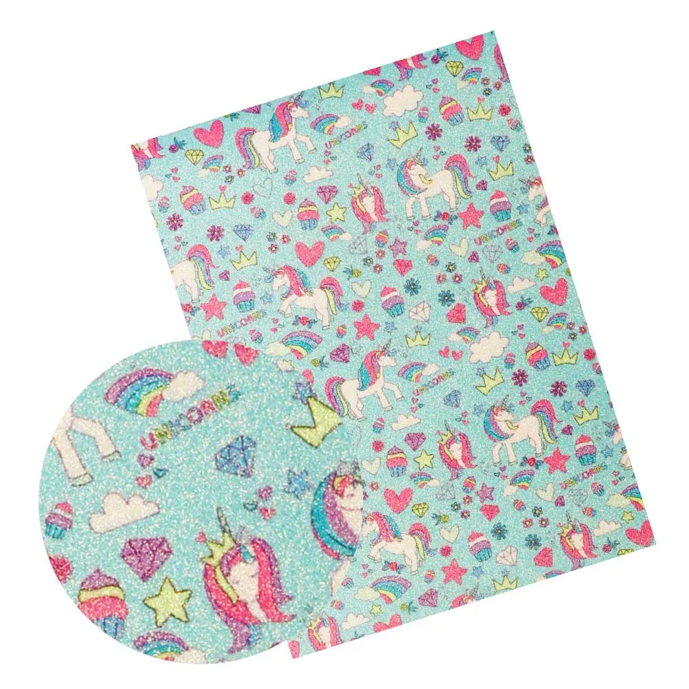 7Pcs IBOWS 7 шт. 22*30 см Блеск Радуга Единорог напечатаны Синтетическая кожа ткань для DIY подарок ручной работы лук лоскутное ремесла материалы - Цвет: 7Pcs