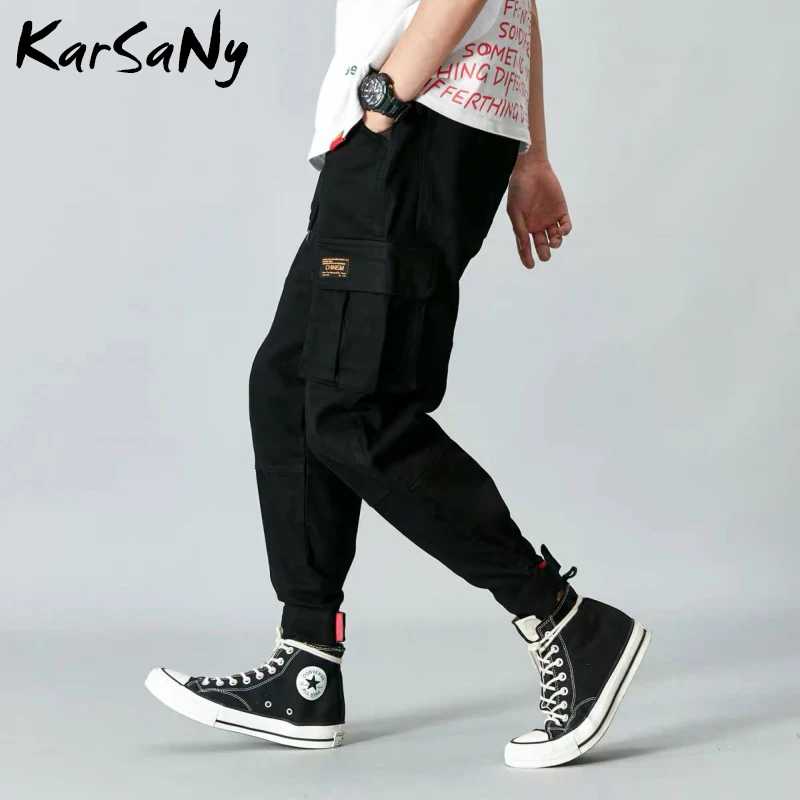 KarSaNy брюки карго женские с высокой талией эластичные прямые женские спортивные штаны с карманами Pantalon Cargo Femme Grande Taille брюки - Цвет: Black
