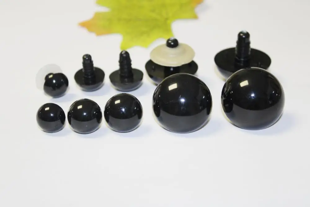 4mm to 50mm high quality bright full black round toy eyes with back washer --size option 20pcs/lot
