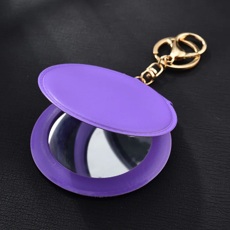 Portable Mini PU Leather Pocket Makeup Mirror Key Chain Cosmetic Compact  Mirrors Double-Sided Folding Multifunctional Keyring