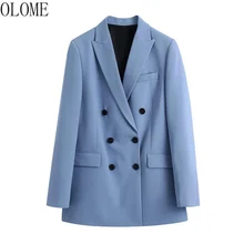 Olom feminino elegante duplo breasted blazer ternos vintage gola entalhada manga longa blazers moda vestuário de escritório outerwears