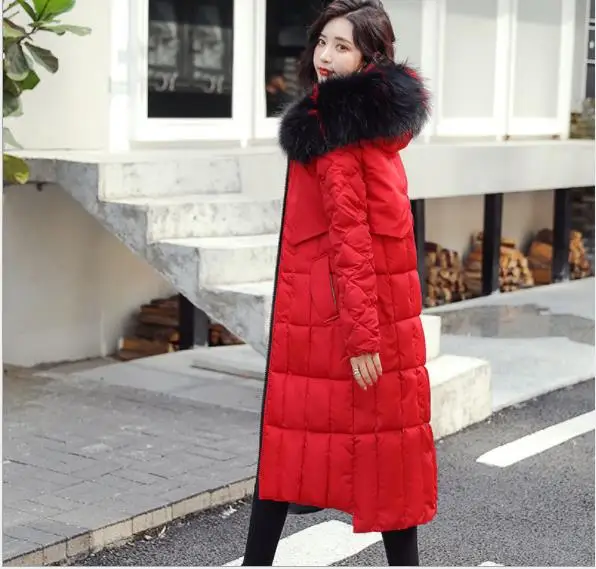 Модный принт, зимняя женская куртка, двусторонняя, для ношения, пуховик, хлопковое пальто, женское, толстое, с капюшоном, с разноцветным меховым воротником, парки H053 - Цвет: Red