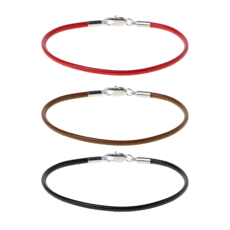 

Braided Leather Bracelet Wristband With Lobster Clasp Charm Beads DIY Jewelry Accessories