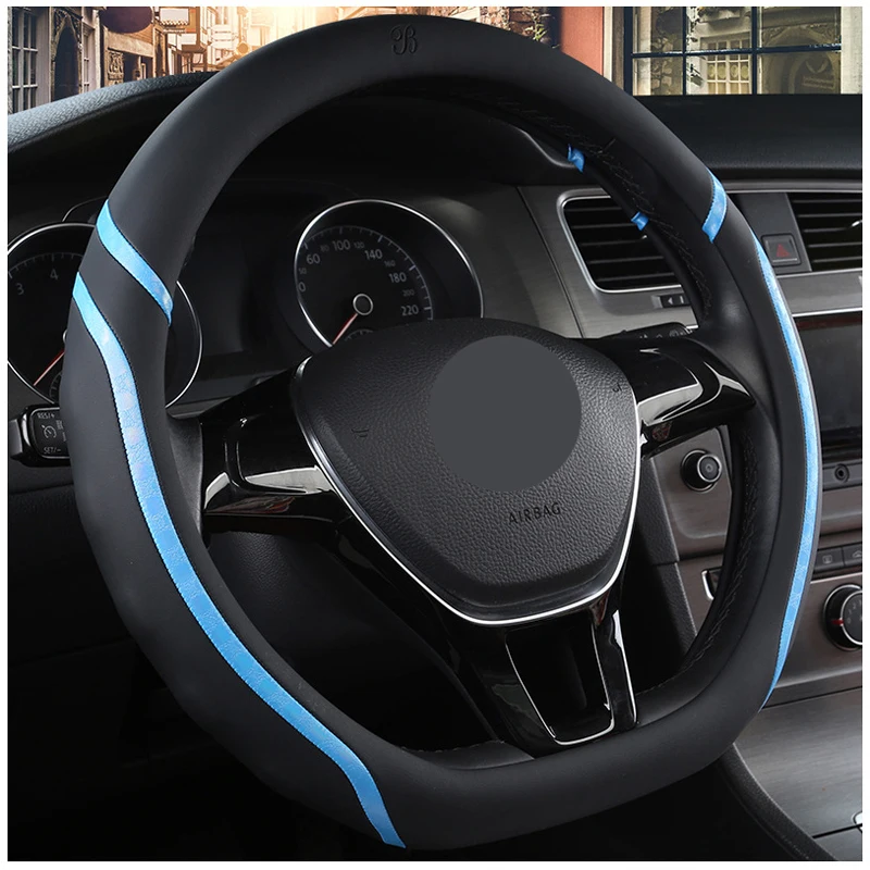 D форма Чехол рулевого колеса автомобиля для Nissan Rogue Sport Hybrid Qashqai для Volkswagen Tiguan VW Passat Jetta для Citroen C3-XR - Название цвета: Black Blue