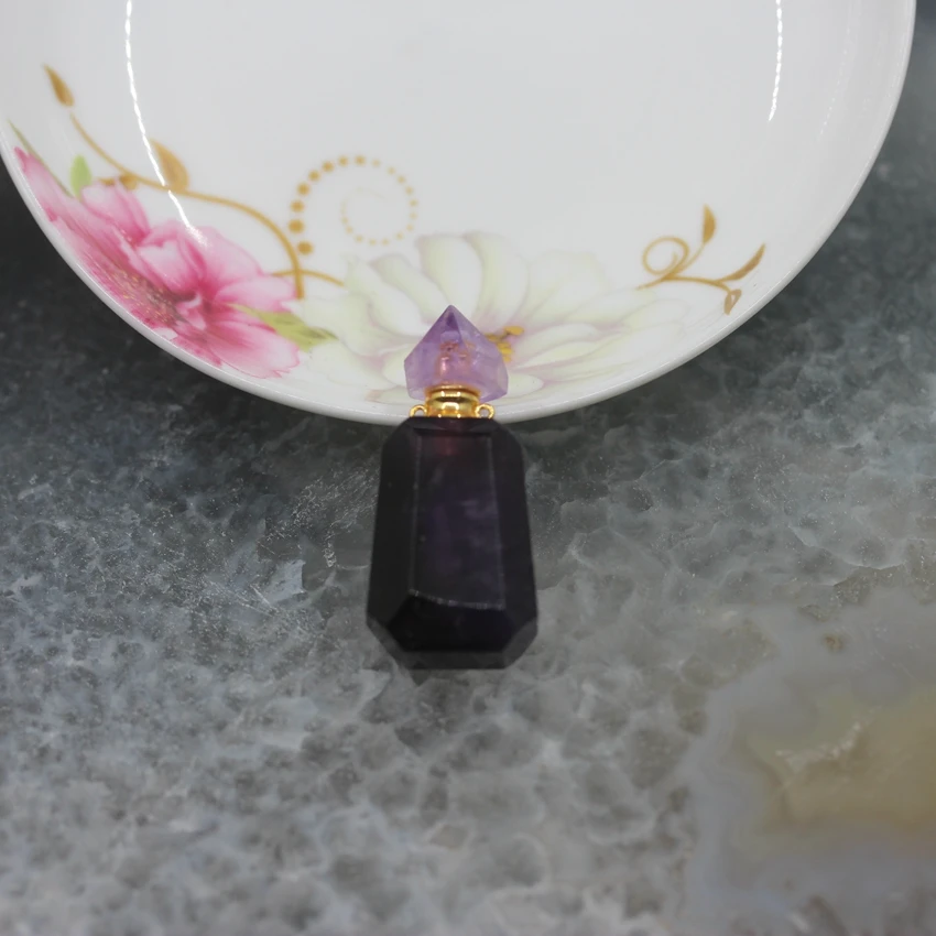 Amethyst Натуральный флюорит/аметисты флакон духов Подвески, позолоченный драгоценный камень эфирное масло диффузор ожерелье чакры подвески ювелирные изделия - Окраска металла: Amethyst