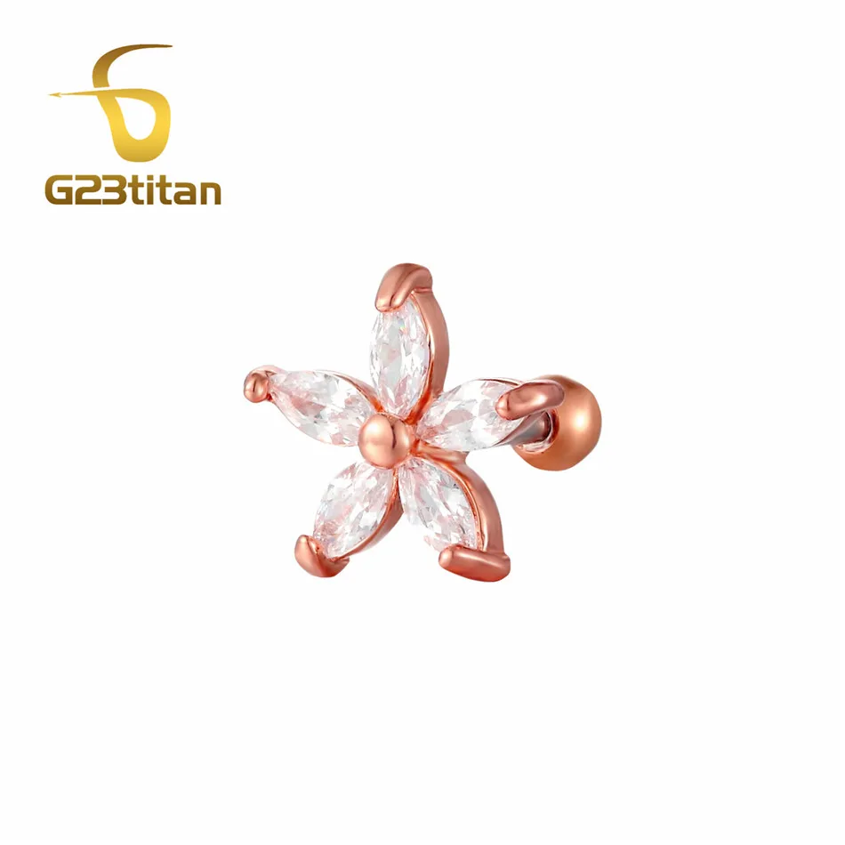Ear Tragus G23tian хирургические титановые хрустальные цветочные серьги-гвоздики для ушей, Хрящевые серьги, пирсинг на спирали, 16 датчиков, серебряные серьги-гвоздики, кольца для губ - Окраска металла: Ear Tragus