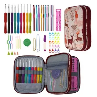 Amazon Hot Sales Knitted Bag 9 TPR Aluminum Crochet Hook Weaving Tool Plastic Fittings Crochet Hook Set