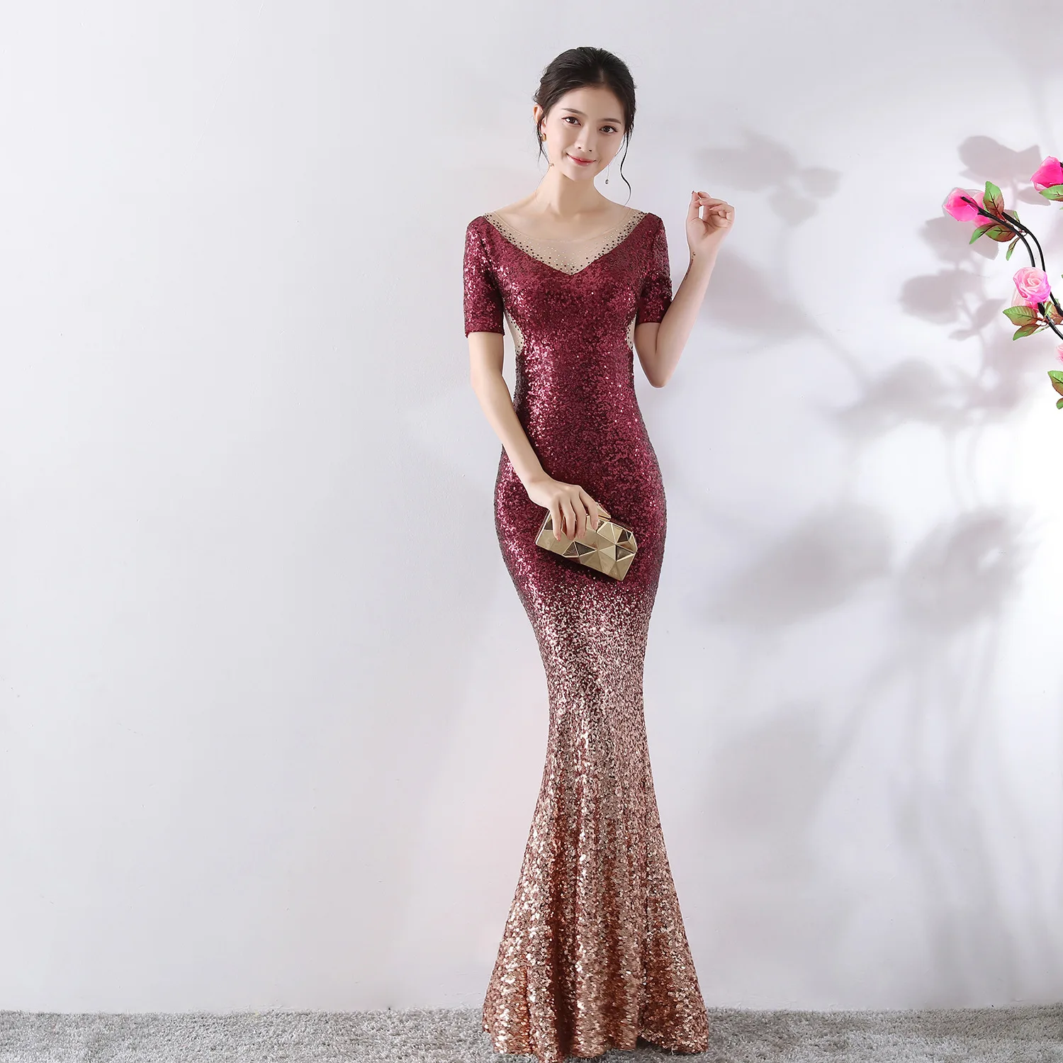 Вечернее платье, vestido de festa longo, Формальное, градиентное, с блестками, стильное, сексуальное, на талии, халат, longue, платье невесты, отражающее платье