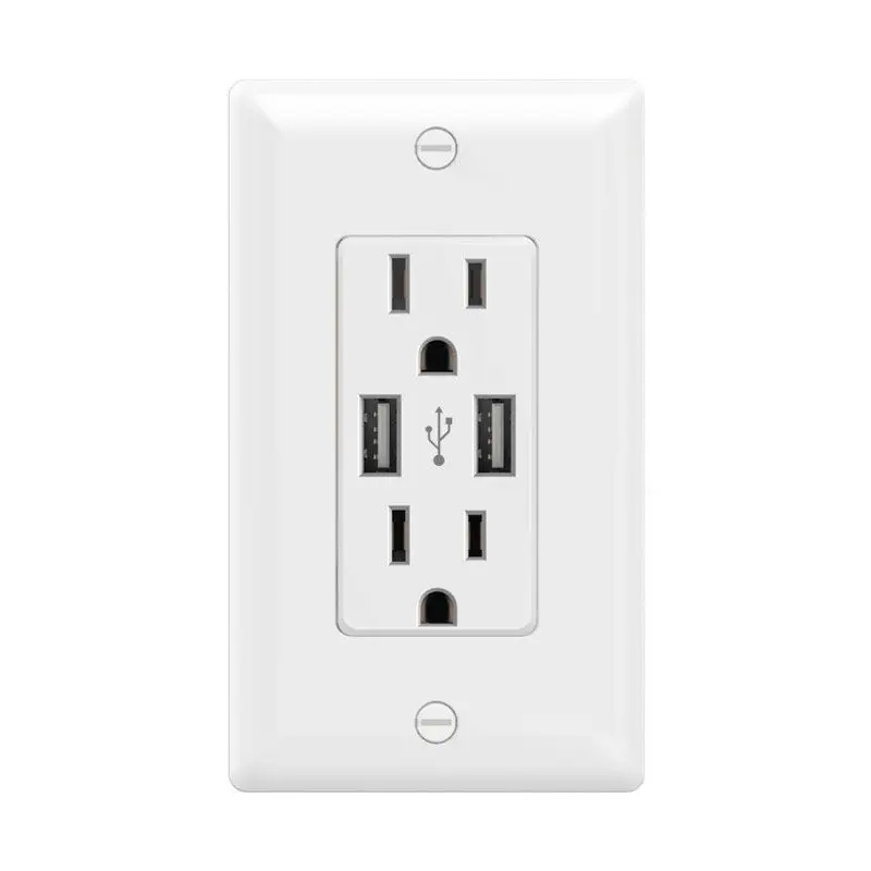

Fast Charger USB Outlet, Duplex Dual USB Wall Outlet with 15A 110V/120V Tamper-Resistant Electric Receptacle, Childproof USB Out