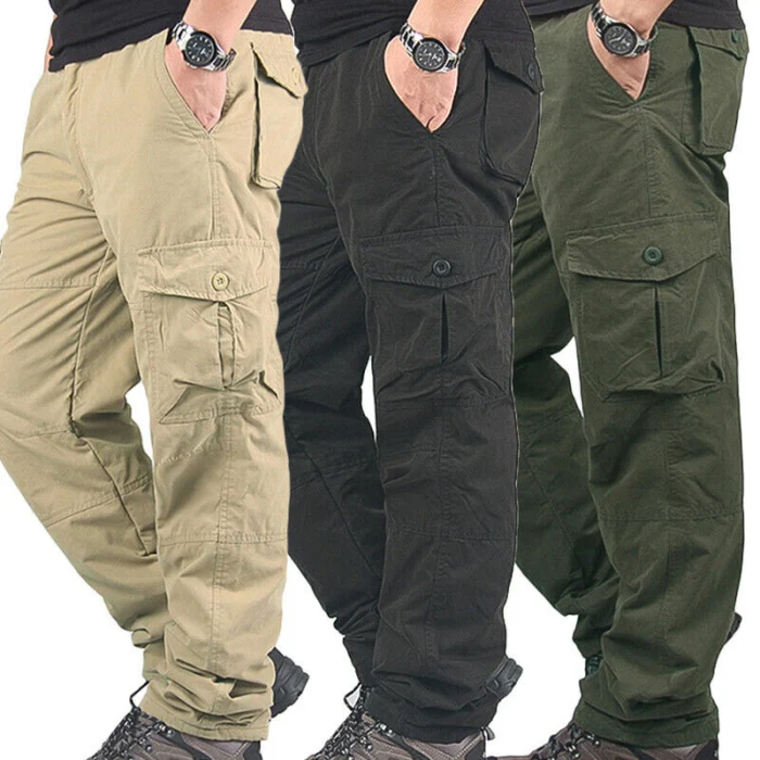 Мужские рабочие Зимние теплые брюки карго с несколькими карманами, плюшевые толстые хлопковые брюки, мужские спортивные одноцветные брюки