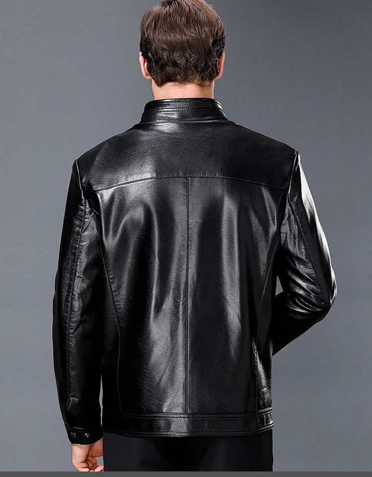 Autumn Clothing New Style MEN'S Leather Coat Middle-aged Men'S Wear Business Casual plus Velvet Stand Collar Leather Coat 1