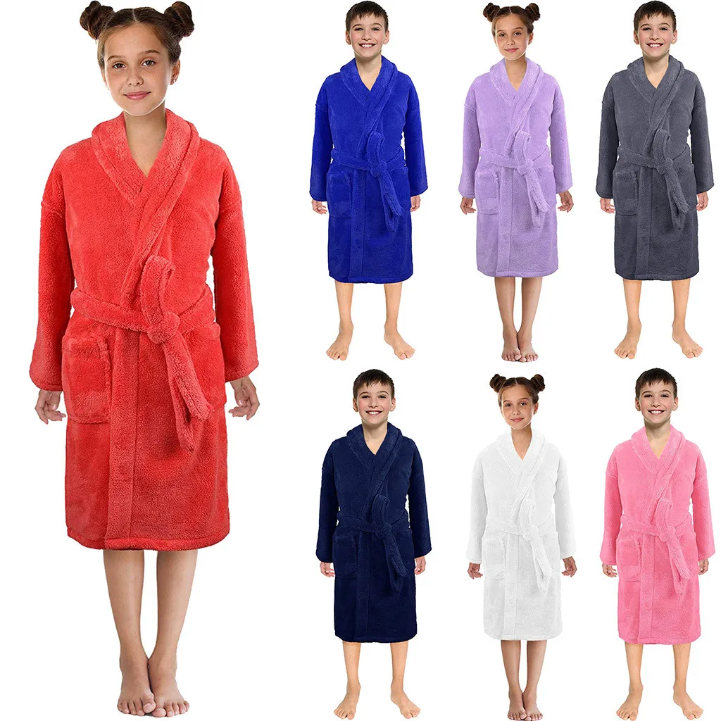Одноцветный детский фланелевый банный халат с длинными рукавами для мальчиков и девочек, детское спа-полотенце с рисунком, детский банный халат, детское пляжное полотенце, пижамы, Aug1