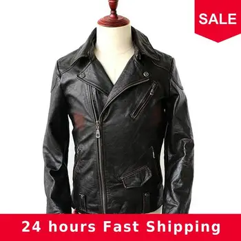

2020 Vintage Black Men Slim Fit Biker's Leather Jacket Plus Size XXXXL Genuine Cowhide Autumn American Motorcycle Leather Coat
